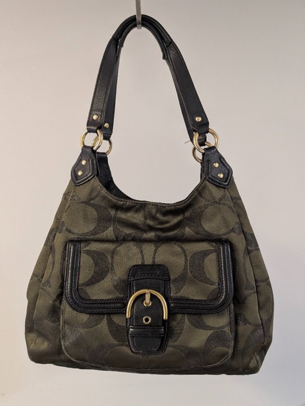 Coach Signature Metallic Campbell Moss /Green Purse Satchel F26245